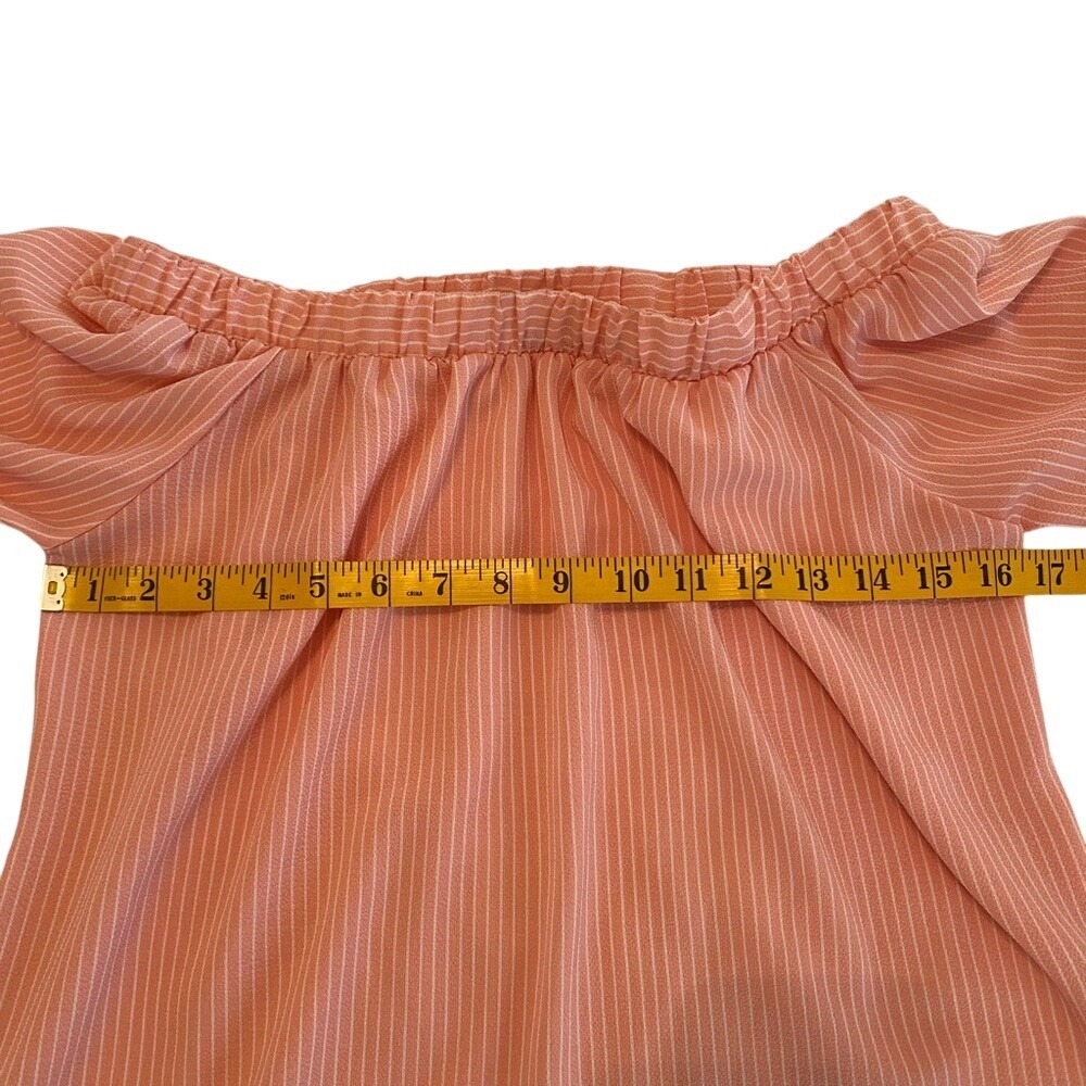 MUST HAVE Women Coral Stripe Off Shoulder Tie Sleeve‎ Blouse Top - Picture 8 of 9